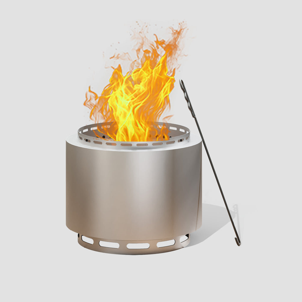 ALAULM 48 cm (19-Inch) Smokeless Fire Pit - Portable Outdoor Fire Pit Set with Waterproof Cover & Poker, Heavy-Duty Stainless Steel