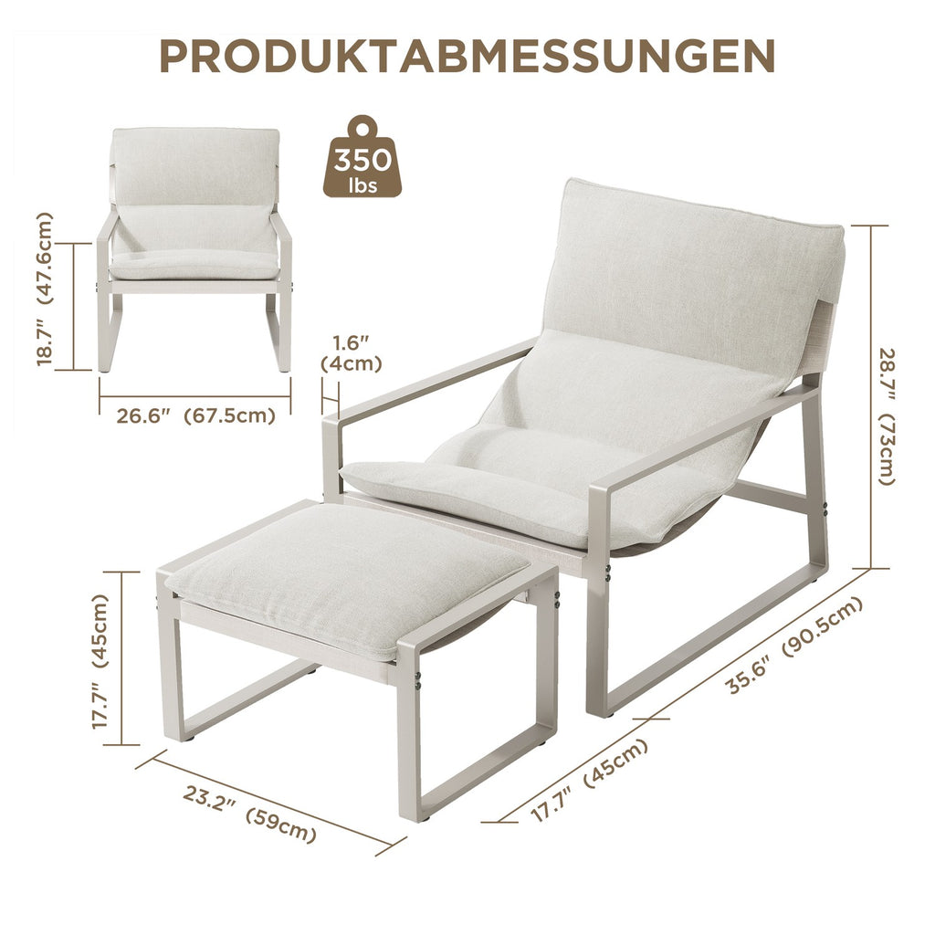 ALAULM Moderner Sessel mit Hocker Lounge-Sessel aus Textilene-Gewebe mit Metallrahmen, Mid-Century Armlehnstuhl für Wohnzimmer, Schlafzimmer & Büro