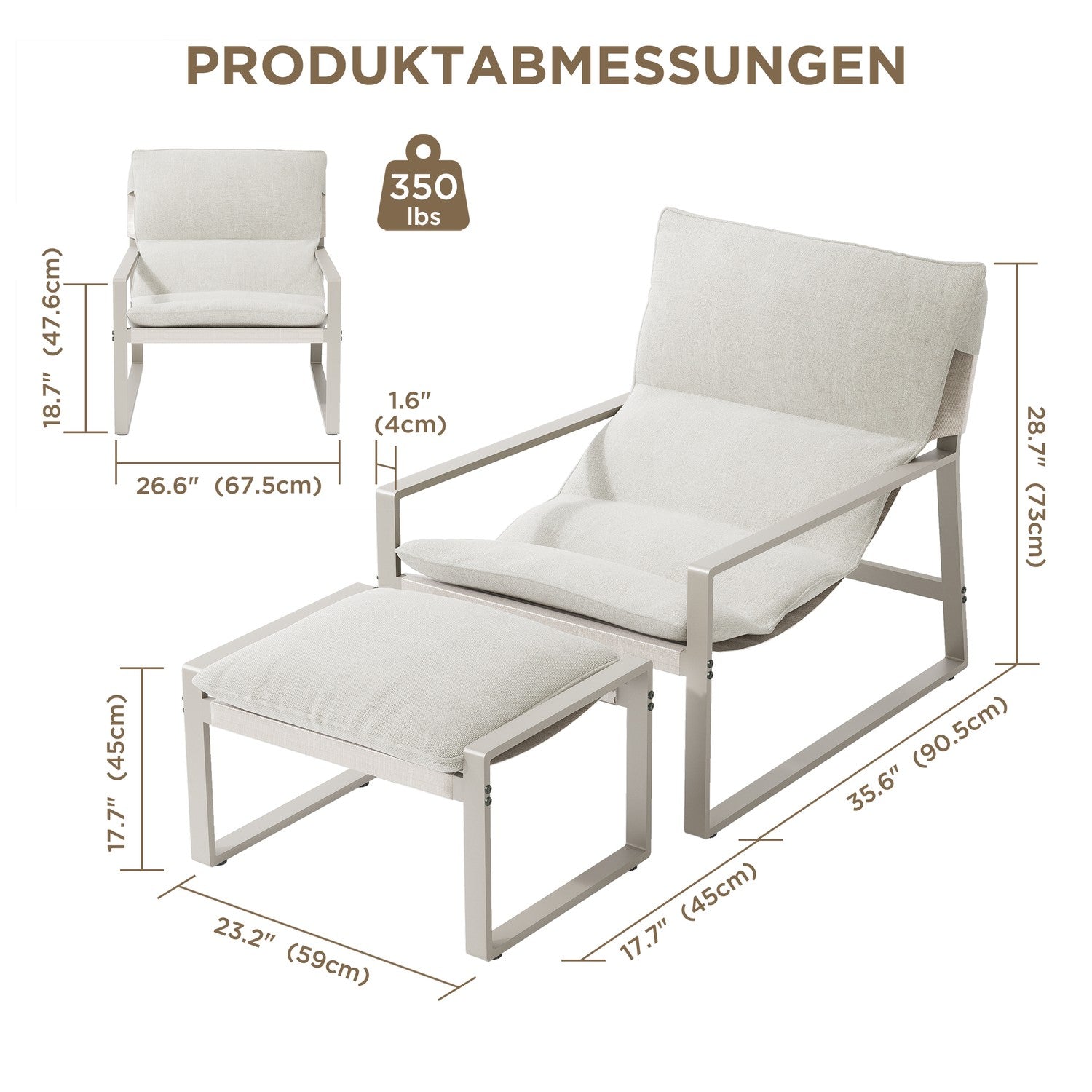 ALAULM Moderner Sessel mit Hocker Lounge-Sessel aus Textilene-Gewebe mit Metallrahmen, Mid-Century Armlehnstuhl für Wohnzimmer, Schlafzimmer & Büro