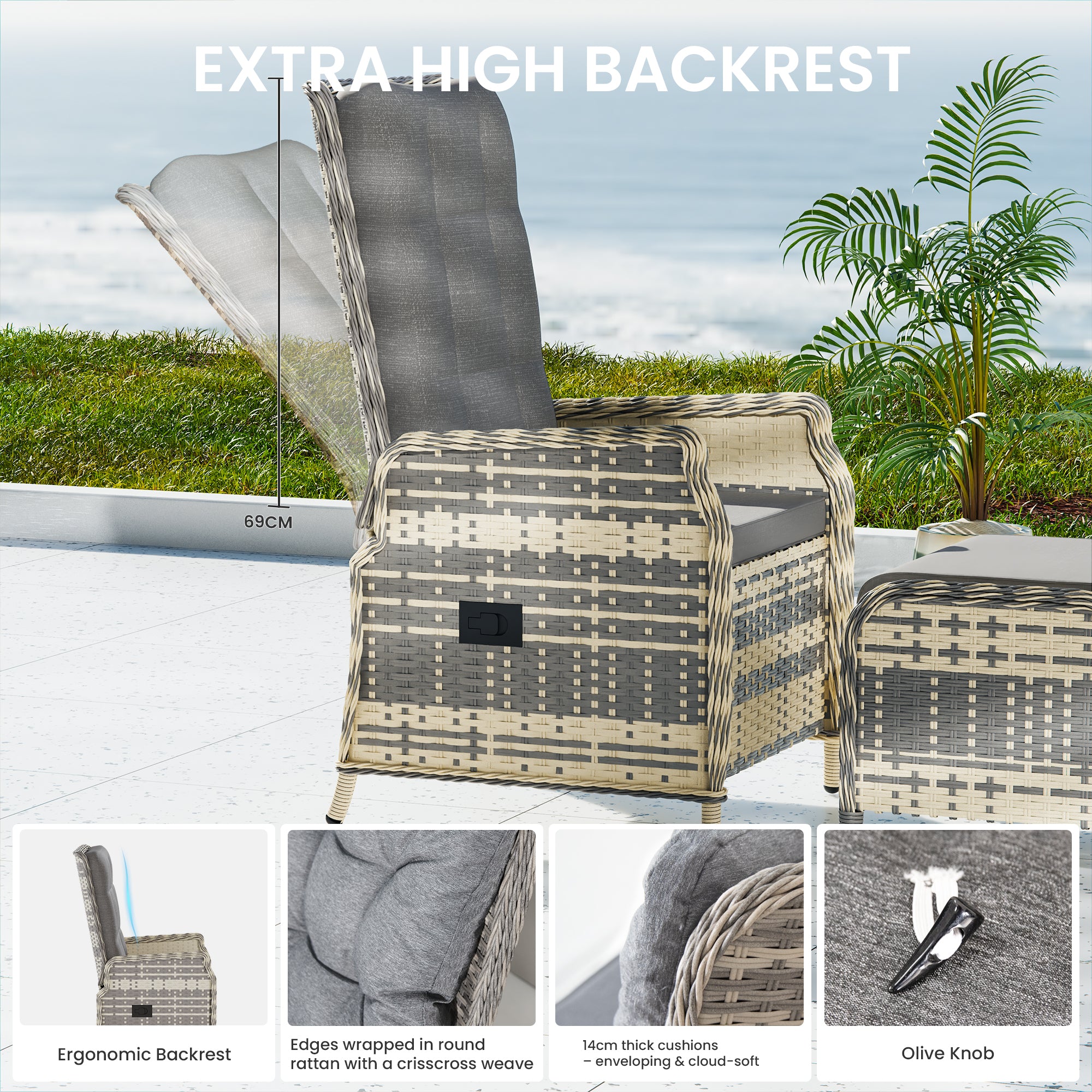 Adjustable 2-seater patio sofa 