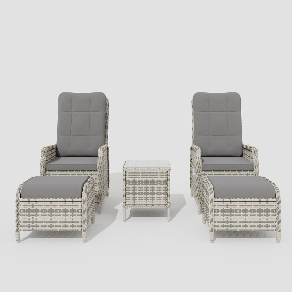 ALAULM Rattan Garden Furniture Set Outdoor Lounge Furniture, Adjustable 2-Seater Patio Furniture with 118° Backrest & Footstool, High-Quality Cushions & Glass Table, Weatherproof