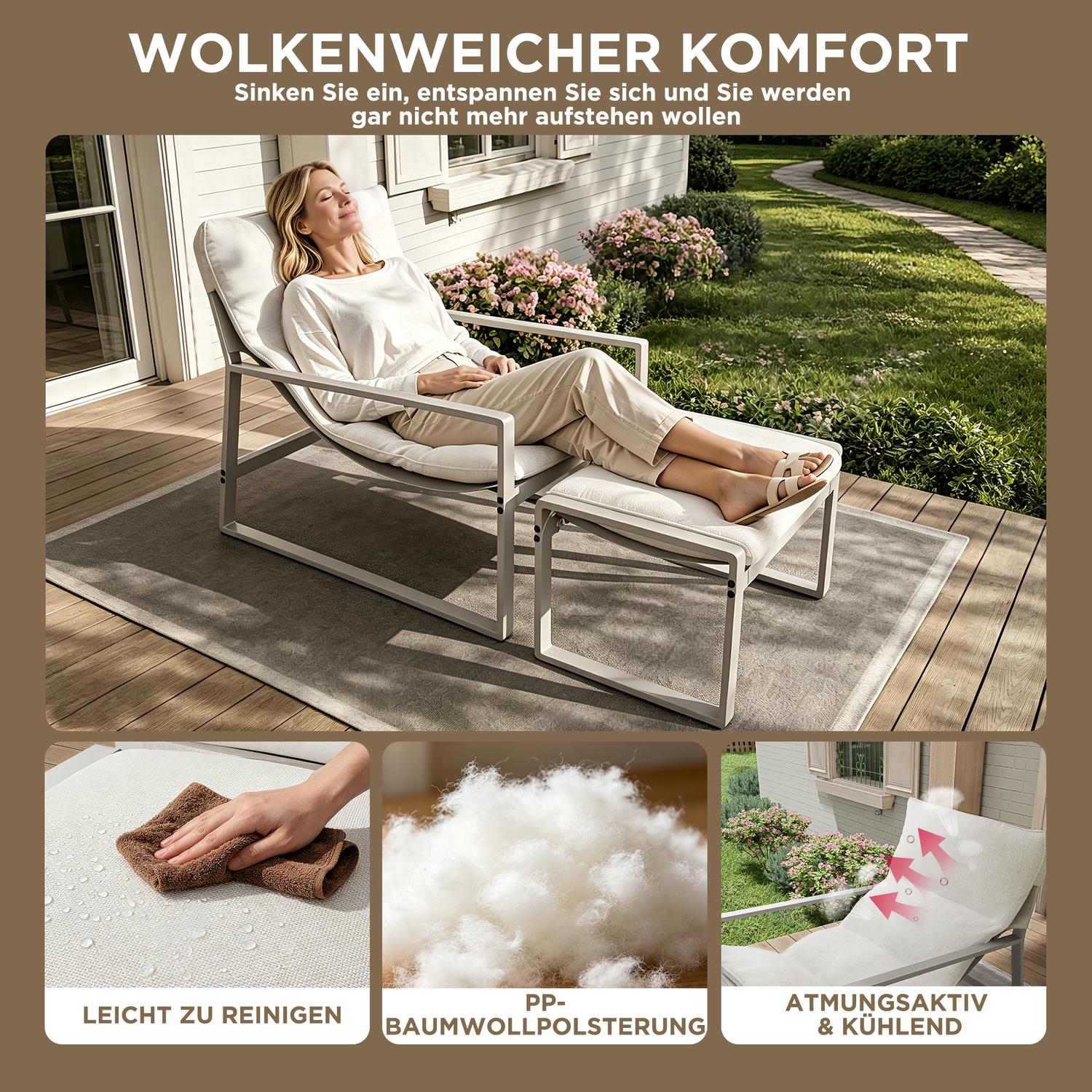 ALAULM Moderner Sessel mit Hocker Lounge-Sessel aus Textilene-Gewebe mit Metallrahmen, Mid-Century Armlehnstuhl für Wohnzimmer, Schlafzimmer & Büro