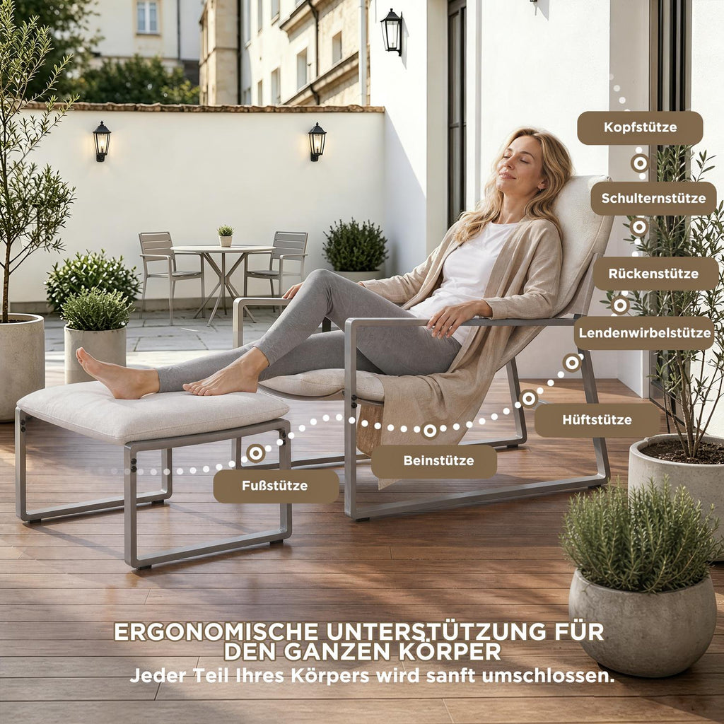 ALAULM Moderner Sessel mit Hocker Lounge-Sessel aus Textilene-Gewebe mit Metallrahmen, Mid-Century Armlehnstuhl für Wohnzimmer, Schlafzimmer & Büro