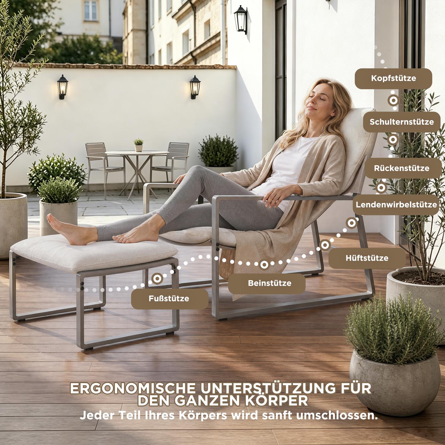 ALAULM Moderner Sessel mit Hocker Lounge-Sessel aus Textilene-Gewebe mit Metallrahmen, Mid-Century Armlehnstuhl für Wohnzimmer, Schlafzimmer & Büro