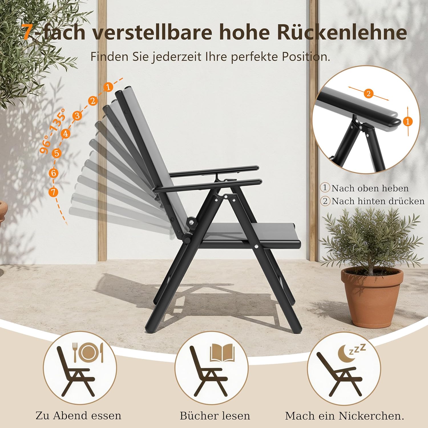 ALAULM Textilene Garten-Essstühle für den Außenbereich