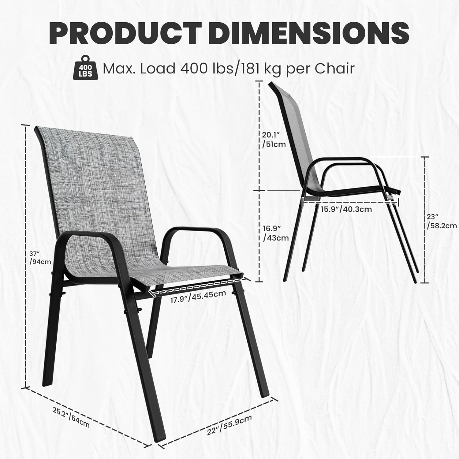 ALAULM Outdoor Stackable Dining Chairs with Armrest