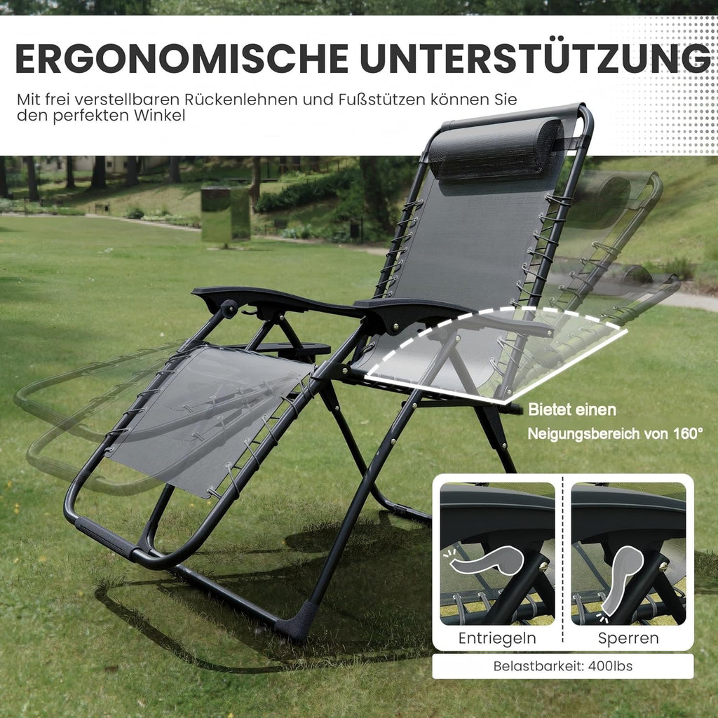 ALAULM 2pcs Zero-Gravity Recliner with Cup Holder