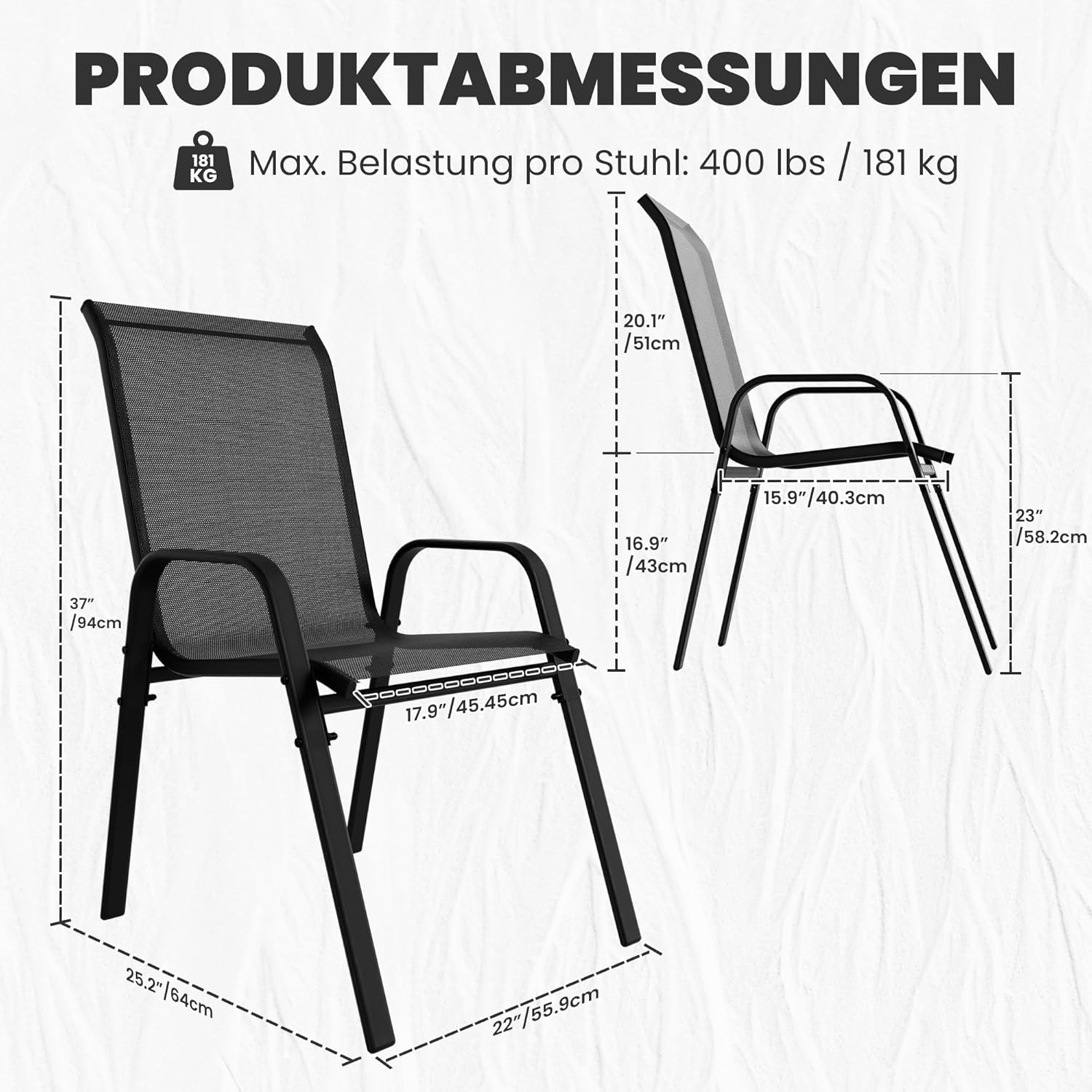 ALAULM Outdoor Stackable Dining Chairs with Armrest