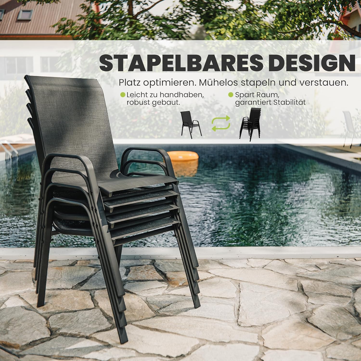 ALAULM Outdoor Stackable Dining Chairs with Armrest