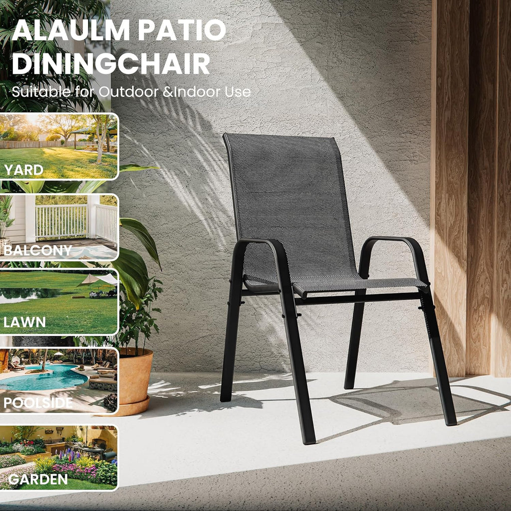 ALAULM Outdoor Stackable Dining Chairs with Armrest