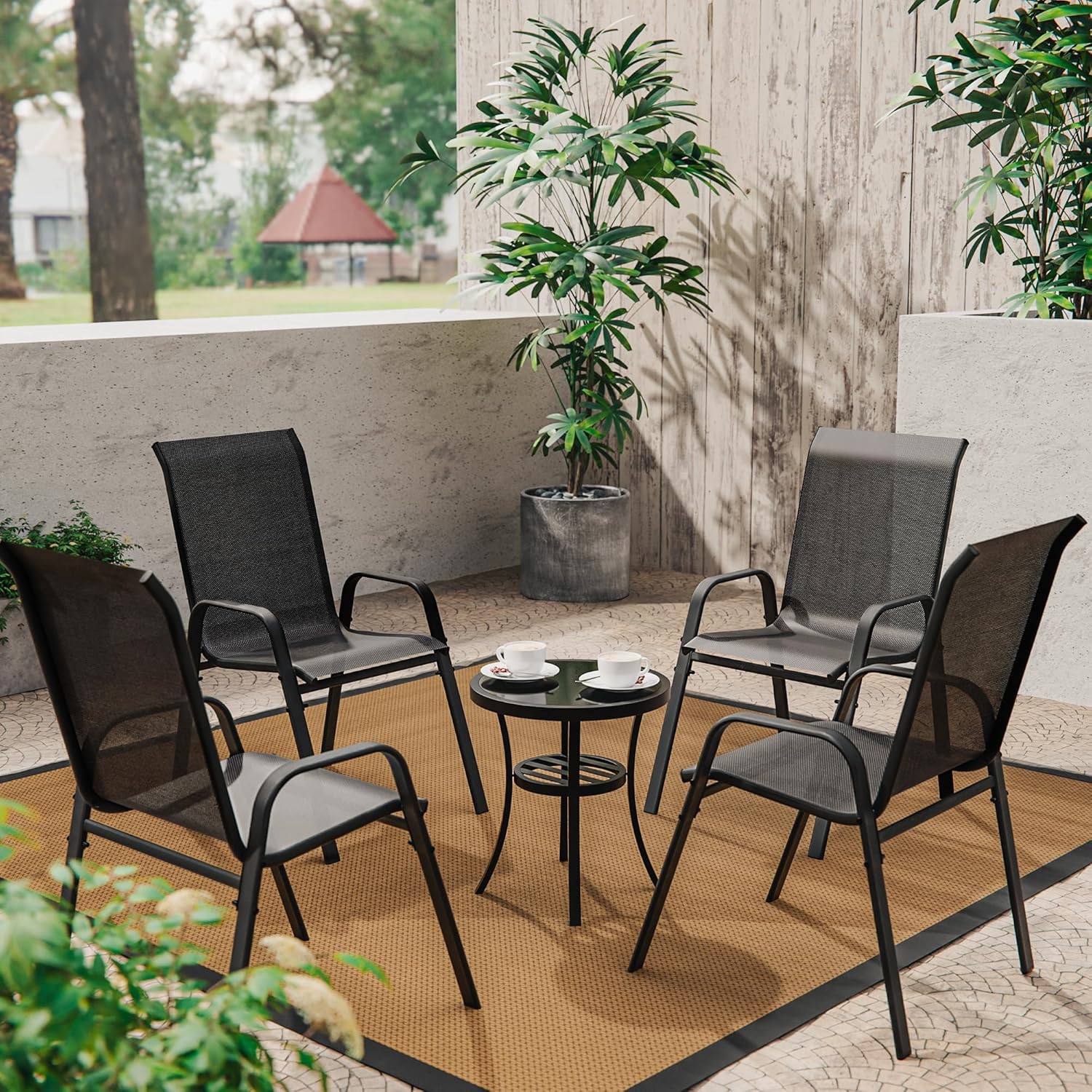 ALAULM Outdoor Stackable Dining Chairs with Armrest
