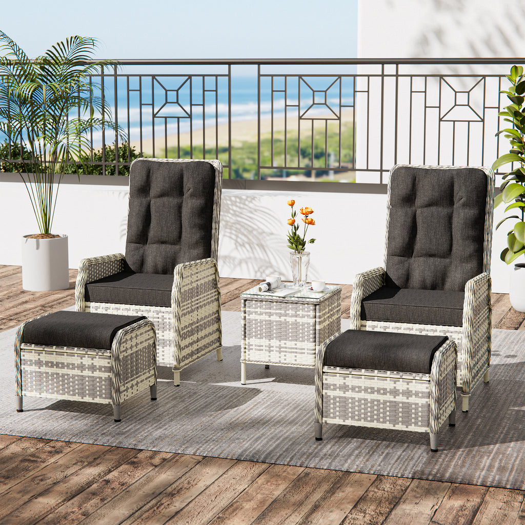 ALAULM Rattan Garden Furniture Set Outdoor Lounge Furniture, Adjustable 2-Seater Patio Furniture with 118° Backrest & Footstool, High-Quality Cushions & Glass Table, Weatherproof