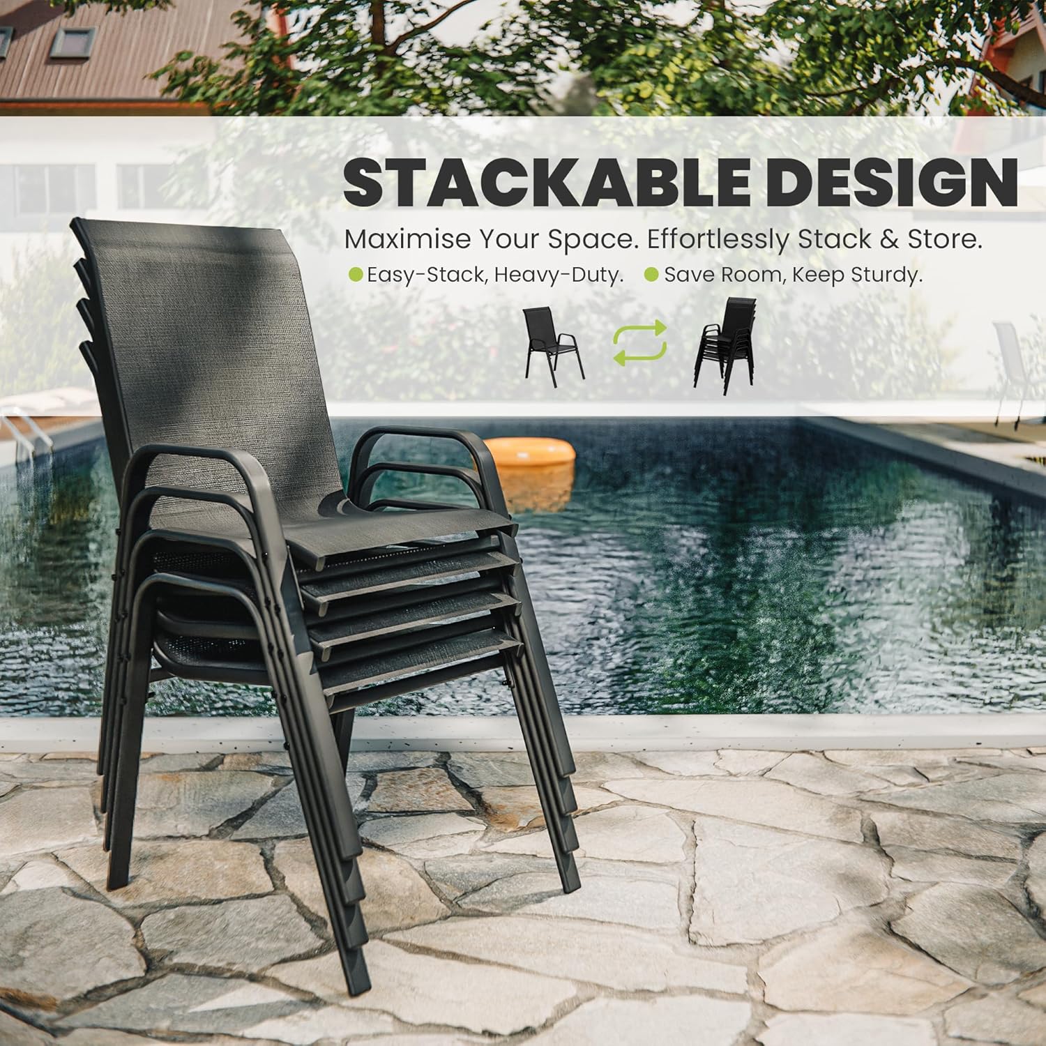 ALAULM Outdoor Stackable Dining Chairs with Armrest