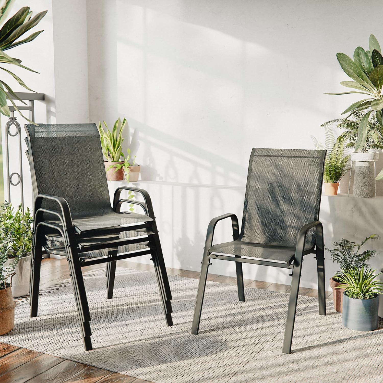 ALAULM Outdoor Stackable Dining Chairs with Armrest