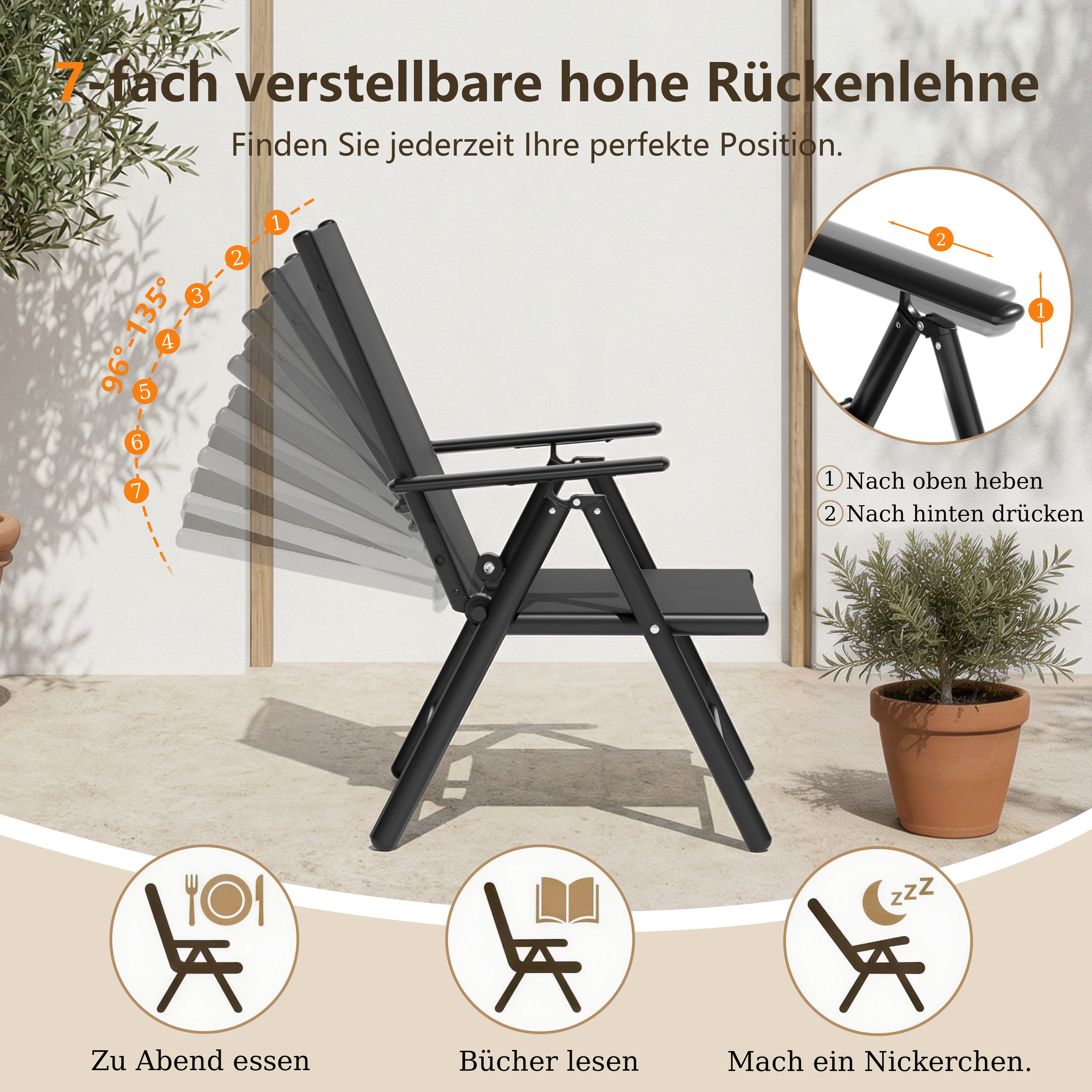 ALAULM Textilene Garten-Essstühle für den Außenbereich