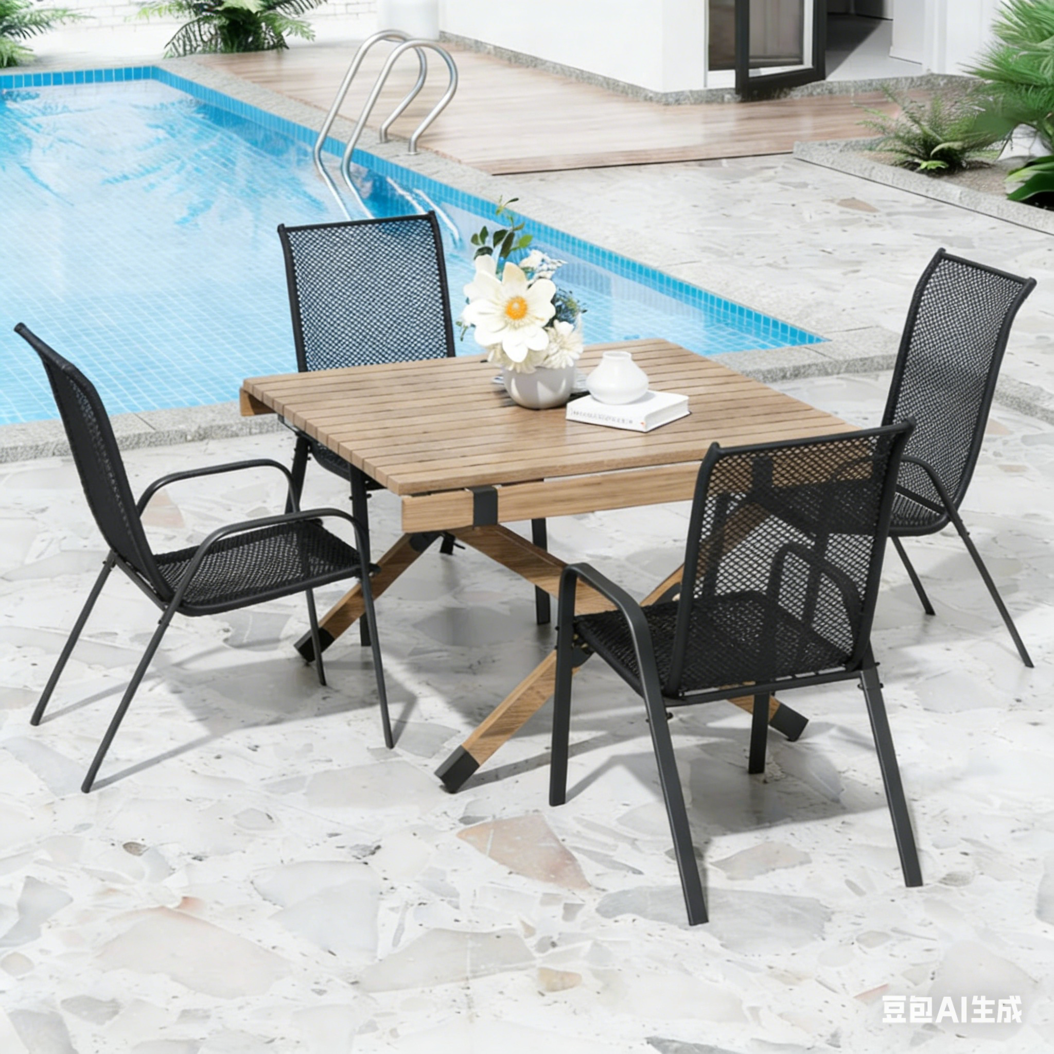 ALAULM Outdoor Stackable Dining Chairs with Armrest
