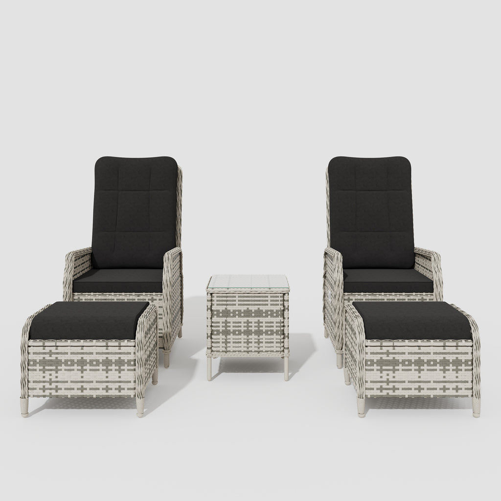 ALAULM Rattan Garden Furniture Set Outdoor Lounge Furniture, Adjustable 2-Seater Patio Furniture with 118° Backrest & Footstool, High-Quality Cushions & Glass Table, Weatherproof